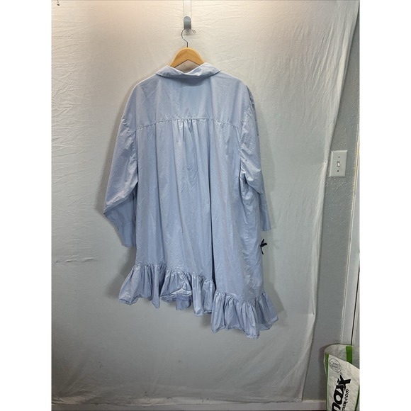 Anthropologie Maeve Asymmetrical Blue knee 3D shirt Dress Cotton Plus 3X Popover - Picture 3 of 10